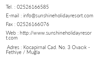 Sunshine Holiday Resort iletiim bilgileri